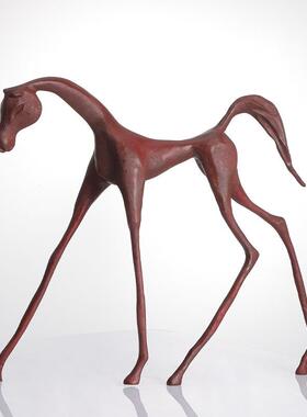 新中式动物马摆件红色高脚瘦马装饰摆件样板房桌面书柜装饰品