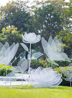 户外不锈钢铁艺镂空蝴蝶雕塑公园林社区草坪发光装饰金属昆虫摆件