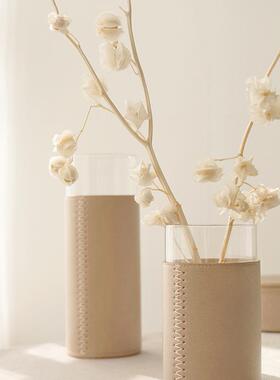 简约现代轻奢日式高端皮革玻璃水培花瓶花器餐桌客厅装饰品