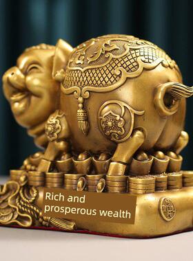 铜猪摆件招财福猪富足旺财猪存钱罐进宝摆件家居装饰西北缺角补角