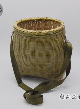 手工精编鱼篓采摘茶叶篓大竹篮全青皮泥鳅竹编水果筐精品舞蹈道具