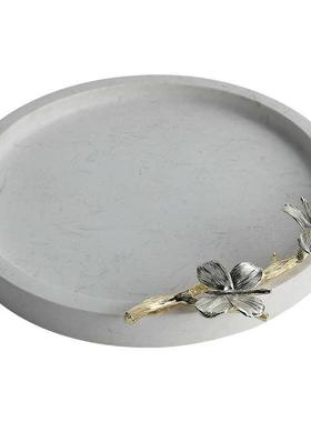 北欧简约风大理石托盘展示盘浴室洗手台轻奢收纳盘圆形置物盘子