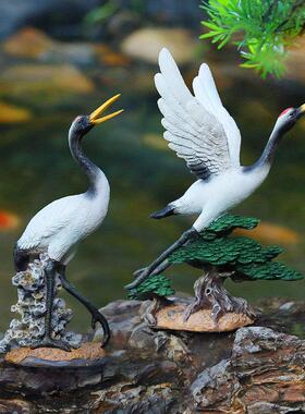 户外庭院假山流水鱼池装饰仙鹤摆件丹顶鹤雕塑水池喷泉造景景观