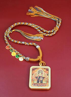 双面立体五爷文殊唐卡五台山龙五爷唐卡文殊嘎乌盒随身挂饰挂件