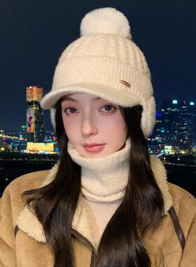 灰色帽子女2026新款今年流行爆款秋冬户外运动围脖护耳针织帽保暖