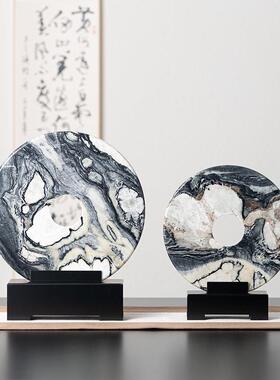 高档轻奢天然大理石同心圆玉扣装饰品样板房间书房电视柜壁龛摆件