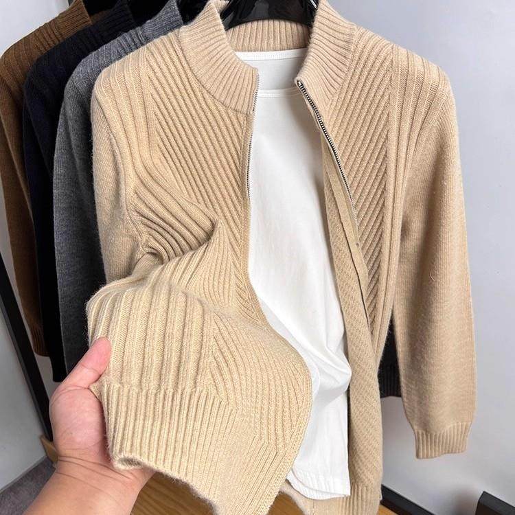 纽花纯色开衫男针织衫秋冬季厚款毛衣外套男立领夹克披肩春装线衣,淘宝优惠券,粉丝福利购,淘宝优惠卷