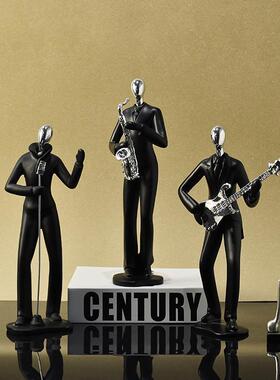 入户门玄关摆件客厅轻奢高档北欧简约歌手黑色人物套装家居客厅玄