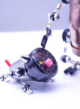 爱工业风机器小狗小猪钟表摆件金属BIG公办可书装桌汽车摆件饰