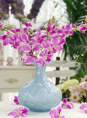 水法式器客厅插花家居摆件手工中古餐桌高级玻璃感花瓶样板间养花