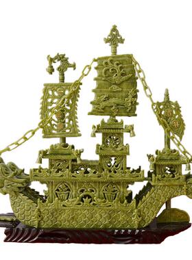 新款天然玉龙一帆风顺玉器家居工艺意品玄关酒柜创客船雕厅玉石摆