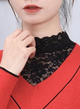 蕾丝假领子百搭花边打底女甜美性感内搭网纱衫半高领包脖立领
