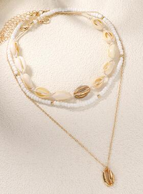 贝壳项炼女子跨界锁骨炼多层配件米珠贝壳吊坠项炼