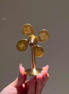 黄铜风生水起摆件创意财源滚滚开 运小风车上班族工位桌面招财装