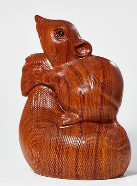 花梨木雕老鼠摆件实木质动物生肖鼠家居客厅装饰品摆设红木工艺品