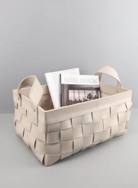北欧创意编织皮革收纳筐摆件客厅卧室书房玄关桌面样板房家居饰品