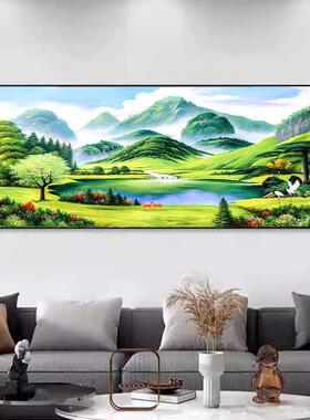 客厅装饰画山水画横版大气新中式沙发背景墙上挂画靠山办公室壁画