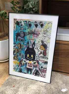 新中式国潮风拉布布卧室背景装饰画小众艺术涂鸦卡通漫画客厅挂画