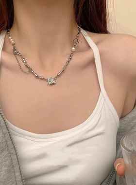 钛钢不掉色锁骨链欧美风项链ins冷淡风颈链项链吊坠毛衣链锁骨链