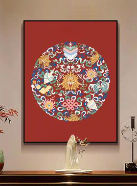 定做新中式风珐彩纯手琅绘国画喜红色吉祥庆厅客装饰画挂入户玄关