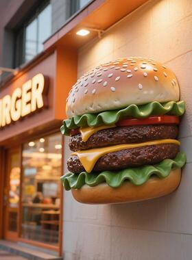 彷真发光汉堡雕塑摆件夜市摆摊车模型创意立体装饰招牌汉堡店门口