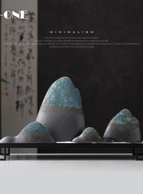 新中式枯山水景观陶瓷假山电视柜装饰桌面摆件客厅装饰品