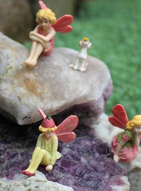 田园粉红花园小精灵人物树脂微景观绿植花盆摆件电视柜盆景装饰品