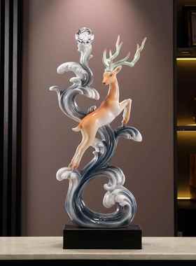 高档风生水起边竖高级轻奢现代摆件鹿客厅玄关电视酒餐业开柜乔迁