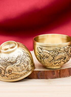 黄铜浮雕龙凤茶杯百福茶杯送人礼品茶桌实用家用装饰摆件