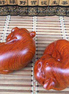 木雕工艺品黑檀对猪摆件十二生肖福猪木质工艺品