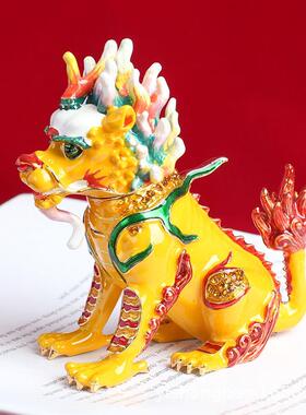 新中式国风金属珐琅彩工艺品貔貅麒麟办公桌装饰招财摆件商务礼品