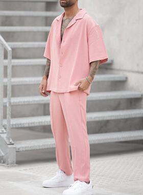 Men's casual suit 欧美时尚衬衫休闲两件套男装潮流男式时尚