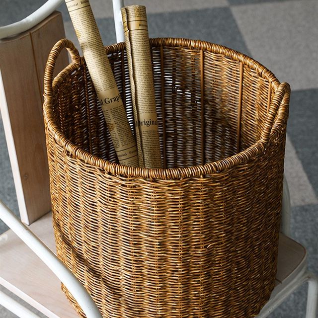 Nordic style woven dirty clothes basket large size bathroom dirty clothes storage bucket imitation rattan woven V-washing basket clothes basket round