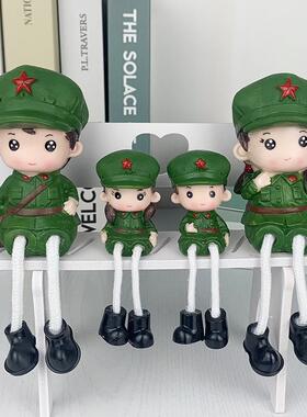 创意搪胶卡通红军小兵幸福一家四口吊腿娃娃摆件红色革命纪念品