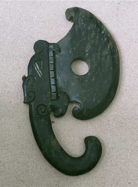 龙头玉件手把古玩仿古文化红山做旧摆件铁石杂项斧斧玉