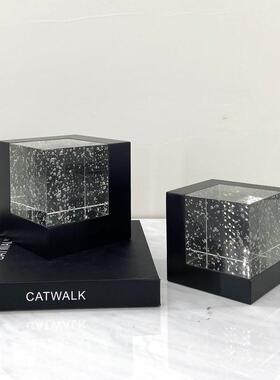 简约现代透明汽泡水晶金属立方体摆件 样板书房桌面纸镇装饰