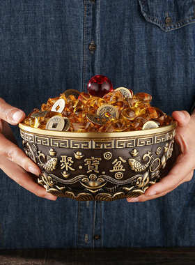 复古黄铜聚宝盆摆件家用客厅装饰品招米宝财进金属工艺品开业礼品