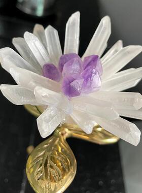 北欧轻奢黄铜树枝天然紫水晶花摆件样板间客厅玄关茶几摆设装饰品