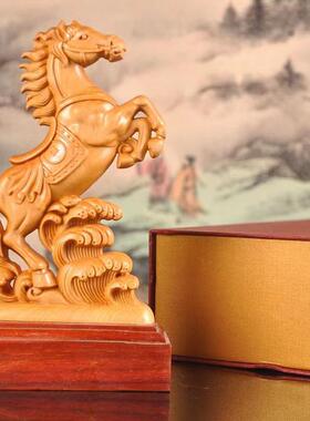 工崖柏马精雕摆件红檀件底座实木马工艺创意桌面摆品小艺品
