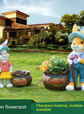 室外花园庭院兔子摆件园林景观卡通动物雕塑幼儿园草坪装饰摆设