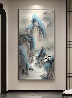 笔墨丹青玄关装饰画新中式入户禅意水墨山水风景挂画走廊过道壁画