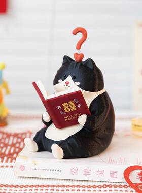订可爱猫咪喜字摆件婚房厅玄关床头客柜布置良BJ2606HS高级结婚礼