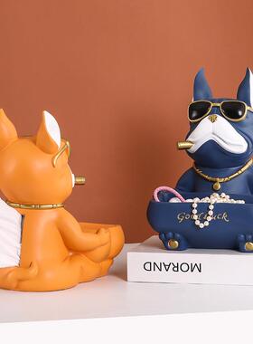 创斗牛犬狗收纳意件套装性玄摆关门口钥匙托盘纸cx891巾盒个家居