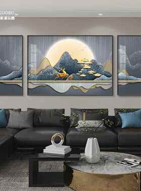 网红代现端奢晶瓷镶钻画客厅装饰麋鹿沙发背景墙壁画高大气三轻联