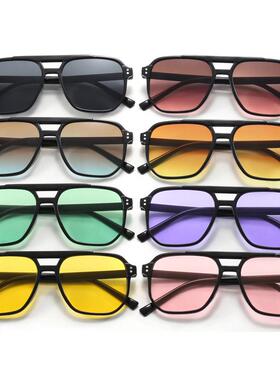 跨境时尚双梁太阳镜男女同款渐变色大框显瘦遮阳防晒墨镜现货