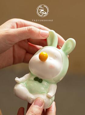 创意可爱打坐兔陶瓷摆饰禅意家居饰品桌面小兔子工艺礼品摆饰办公