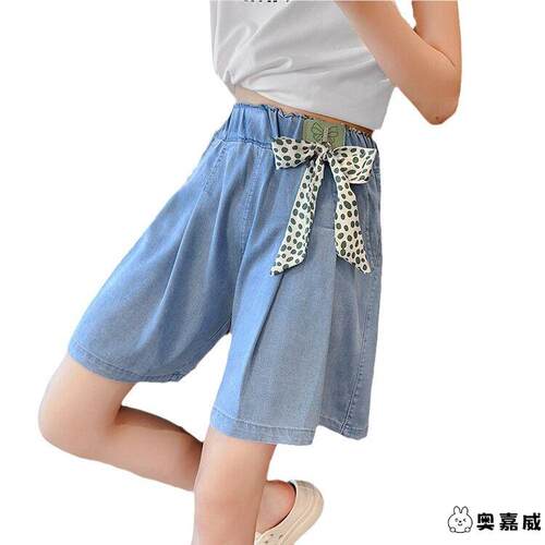 女童天丝牛仔短裤夏季薄款中大童宽松女孩夏装休闲儿童五分裙裤子 - 图3