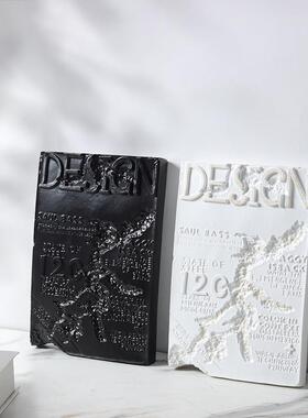 现代斯堪的纳维亚可访问的豪华覆古树脂浮雕书装饰彷金属书块家庭