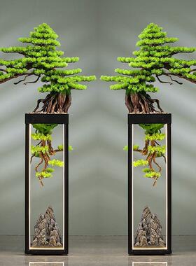 新中国风模拟迎宾松木绿色植物盆景入口摆件大型落地式乔迁客厅茶