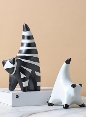 现代简约黑白异形抽象小猫陶瓷饰品软装饰饰品创意陶瓷样板房
